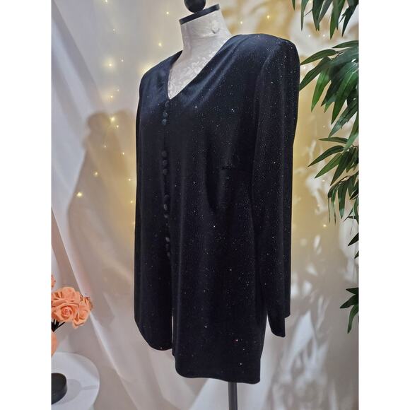 Vtg JBS LTD Velvet Sparkle Dot Button Tunic Top Womens Plus Size 1X Whimsygoth - Picture 2 of 10